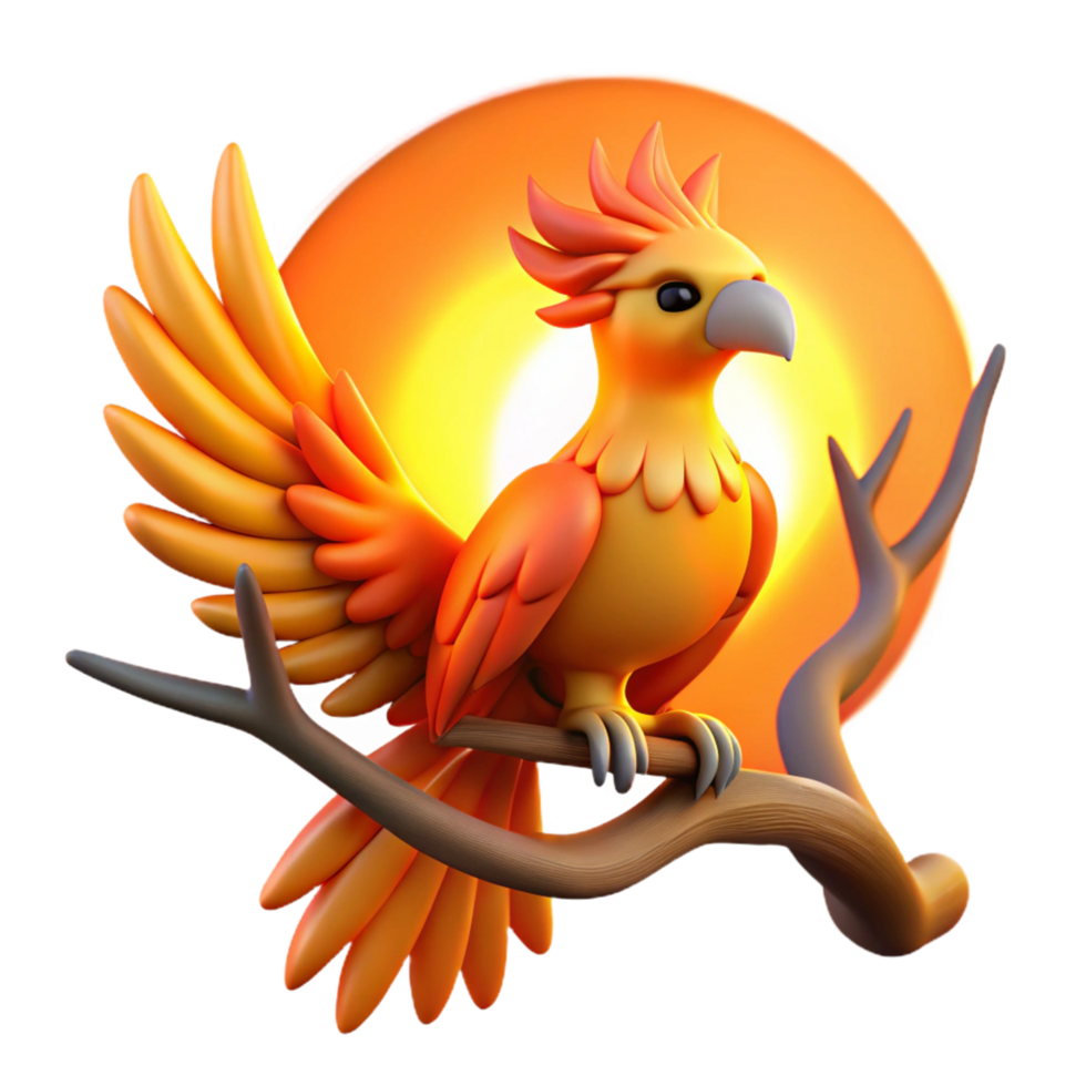 beautiful traditional 3D Render of a Mythical Firebird authentic png