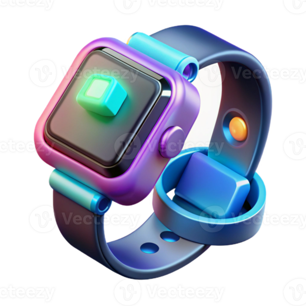Futuristic Smartwatch 3D Render, Modern Design, Colorful Interface, Wrist Wearable Technology png