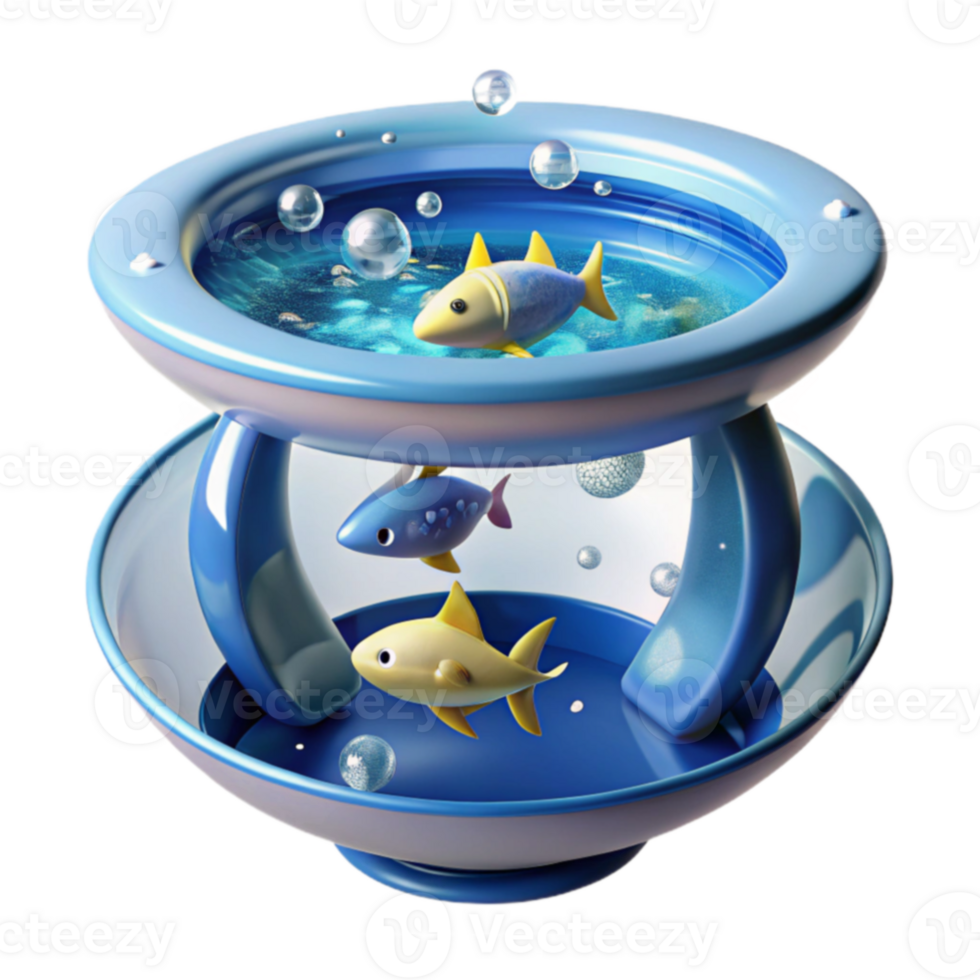 Double Bowl Fish Aquarium 3D Render of Colorful Fish png
