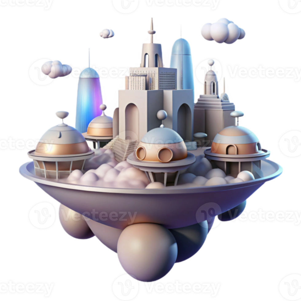 Futuristic Cloud City A 3D Render of a Floating Metropolis png