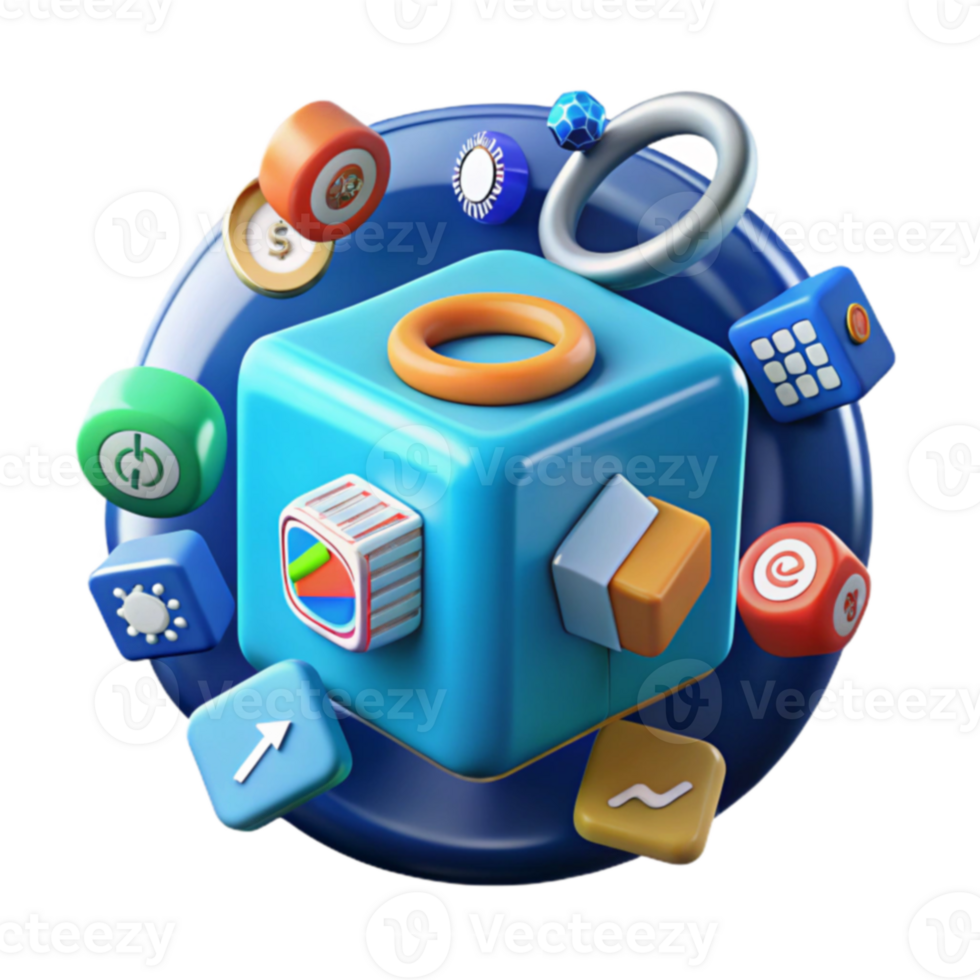 3D Icon Cube Interactive App Design, Digital Assets, UI Elements, Colorful Graphics, Software Development, Modern Interface, Technology Illustration, Abstract Design, Web Design, Creative Concept png