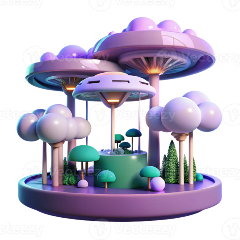 Surreal Mushroom Forest 3D Render of Fantasy Landscape png