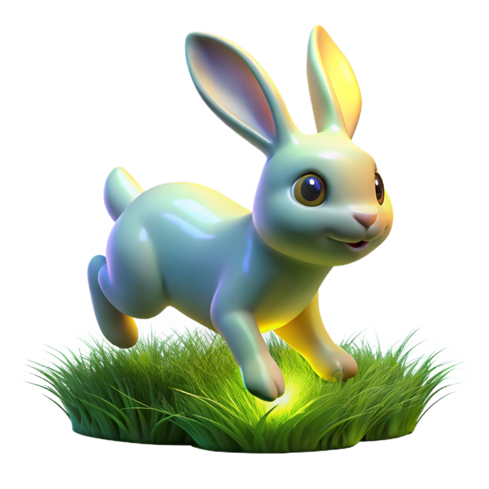 serene rustic 3D Render of a Cute Bunny Hopping in Grass genuine png
