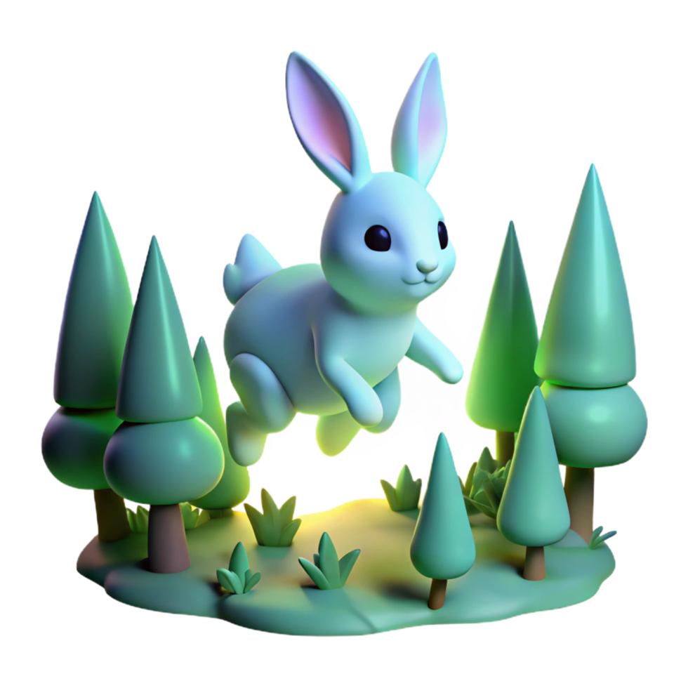 elegant traditional 3D Render of a Bunny Hopping Through a Forest exclusive png