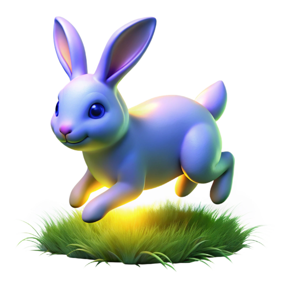 dramatic abstract 3D Render of a Cute Bunny Hopping in Grass authentic png