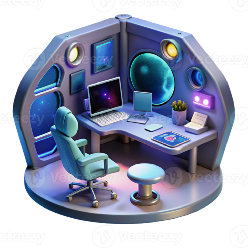 Futuristic Workstation Space-Themed Home Office Design png