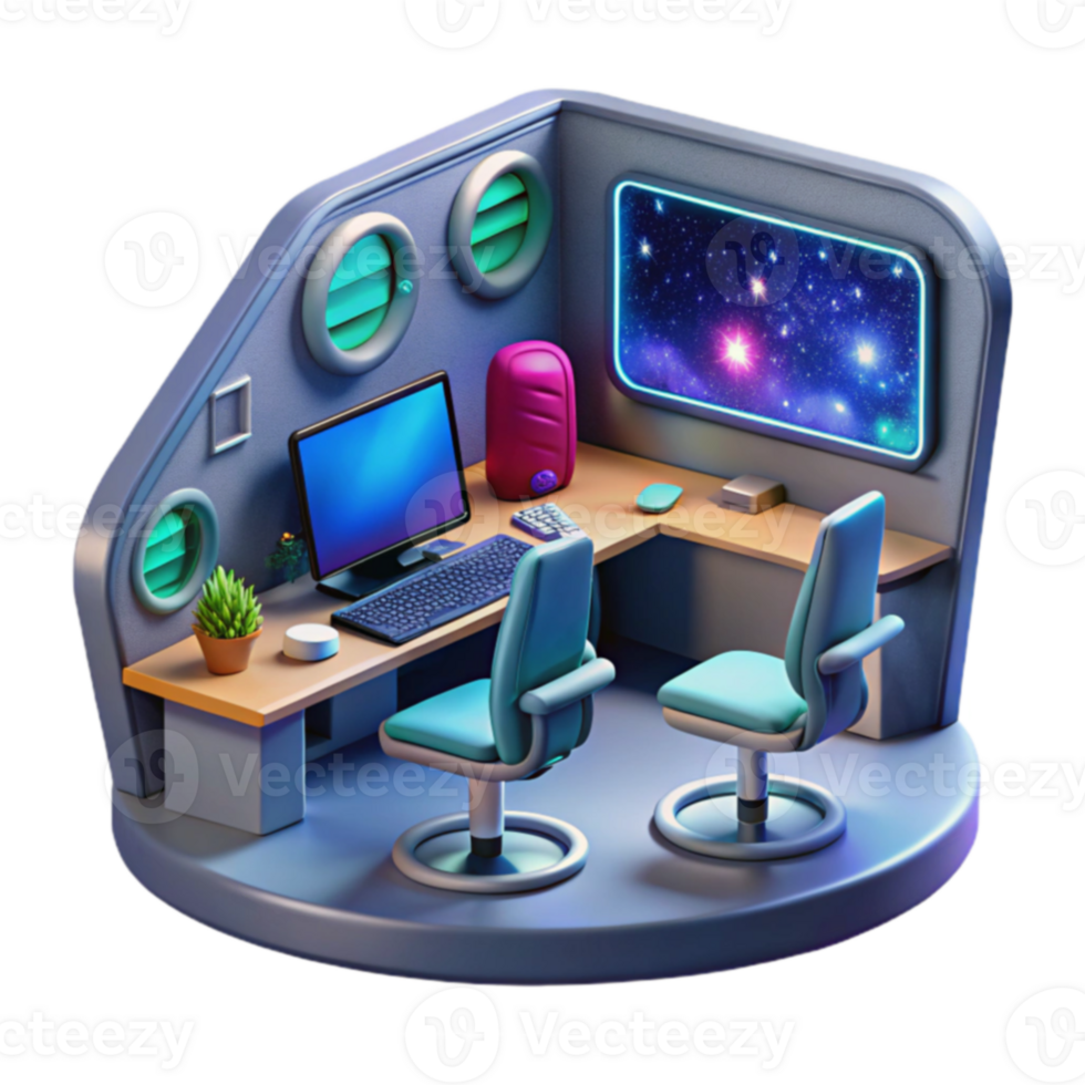 Futuristic Workstation Space-Themed Home Office Setup png