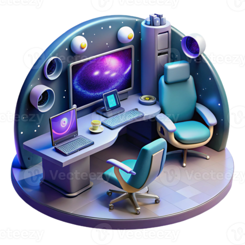 Futuristic Workstation Design Space-themed Desk Setup png