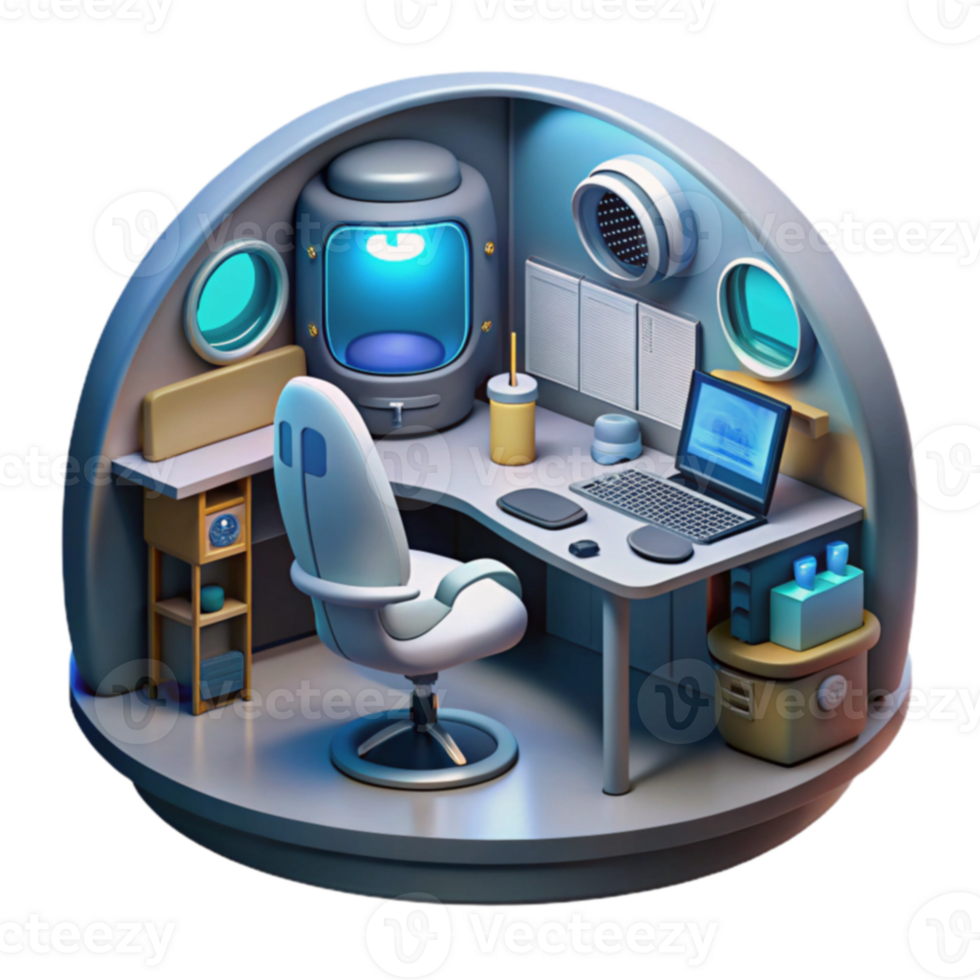 Futuristic Home Office Workstation Design in a Dome png