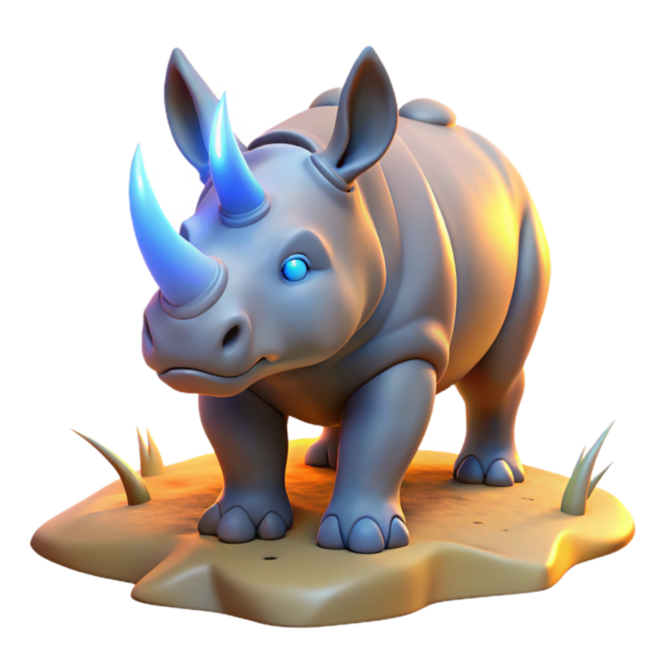 extraordinary classic Cute Cartoon Rhino 3D Render genuine png