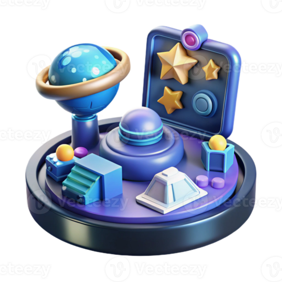 3D Render of Cosmic Game Interface with Stars png