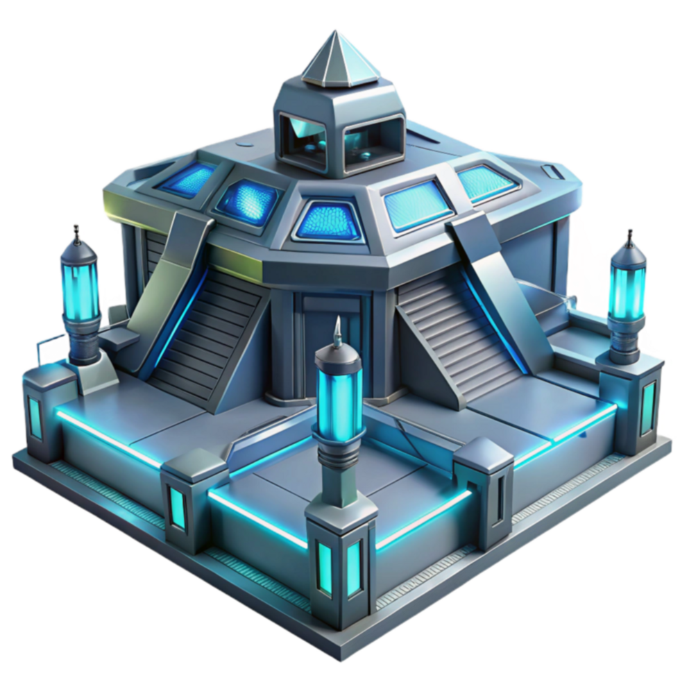 Futuristic Sci-Fi Building Octagonal Design with Blue Lighting png