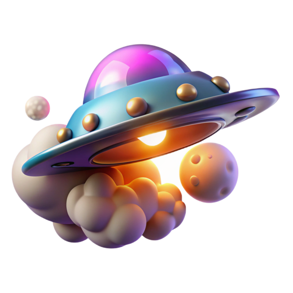 vibrant traditional 3D Cartoon UFO Spaceship Illustration 4K png
