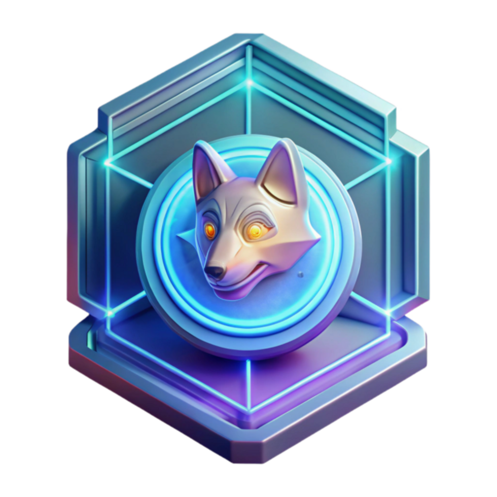 Neon Fox Digital Badge 3D Render png