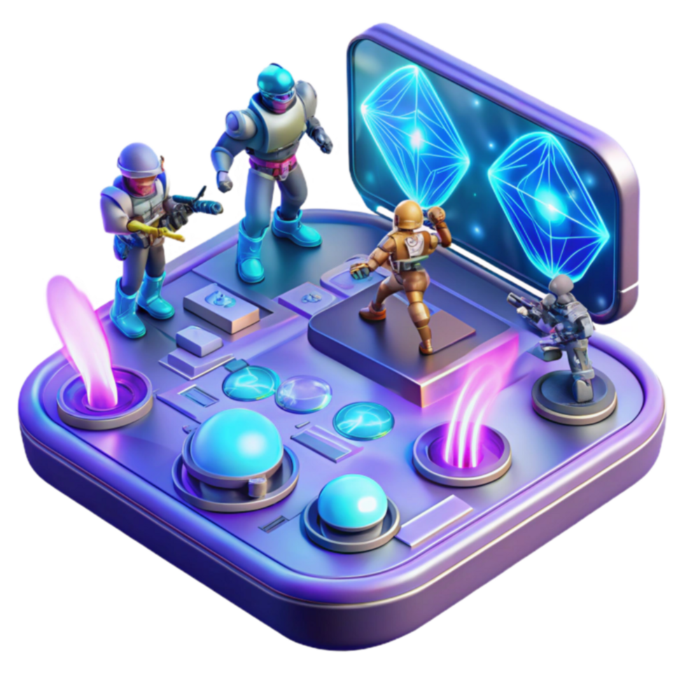 Futuristic Game Controller with 3D Action Figures png