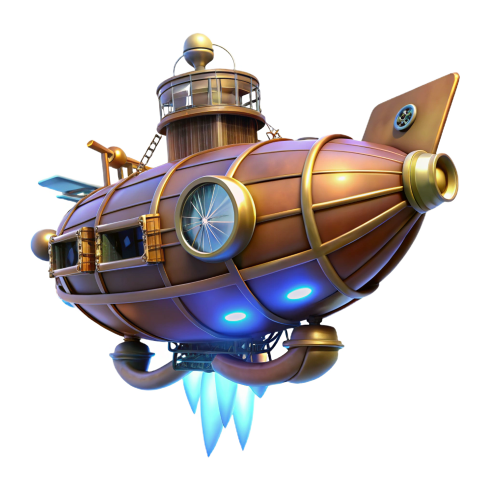 extraordinary creative Steampunk Submarine 3D Render authentic png