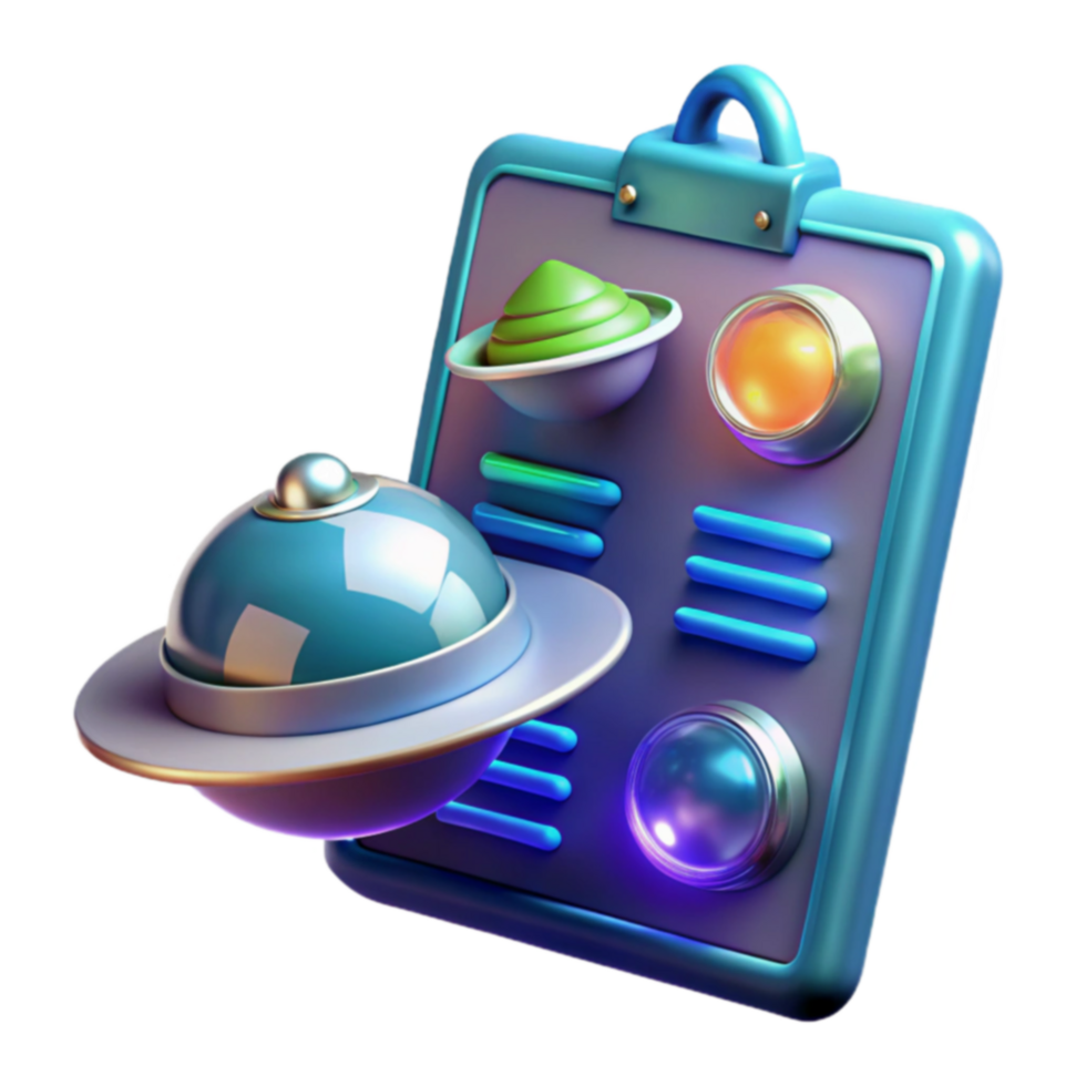Futuristic Control Panel with UFO and Glowing Buttons png