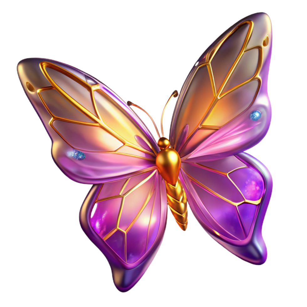 magnificent contemporary 3D Render of a Jewel toned Butterfly with Golden Accents A Stunning Digital Illustration of an Insect with Iridescent Wings detailed png