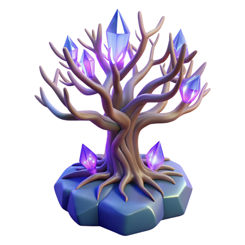 impressive abstract Glowing Crystal Tree 3D Render high resolution png