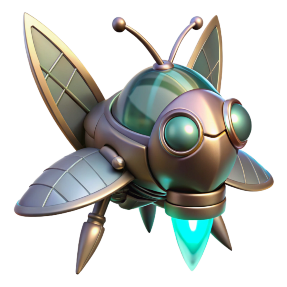 Futuristic Insect Drone 3D Render of a Metallic Bio-Mech png