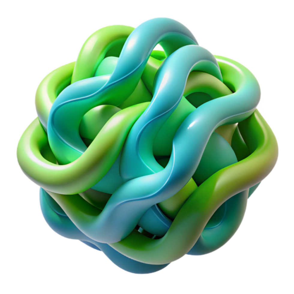 Abstract 3D Render Intertwined Green and Blue Curves png