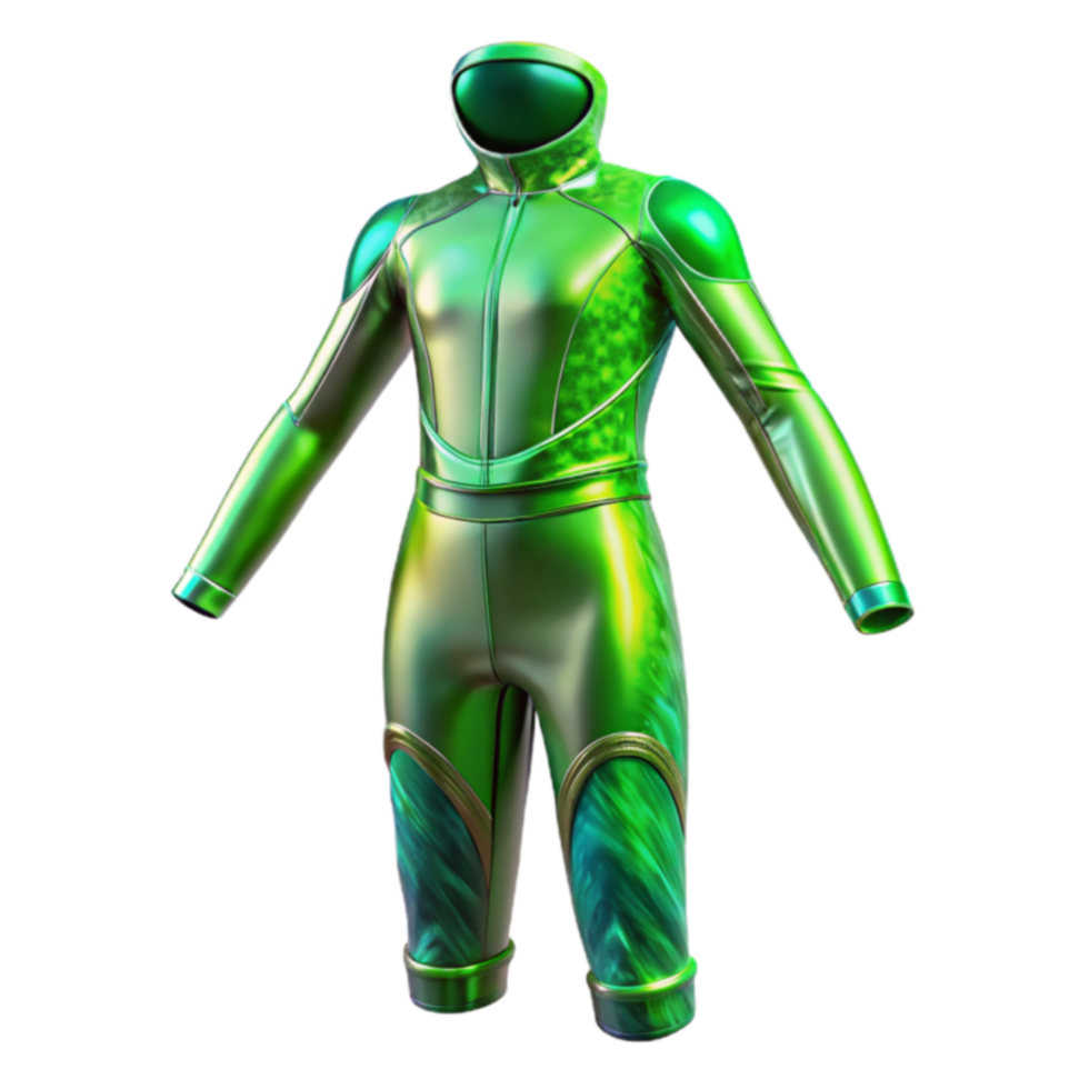 Futuristic Green Ski Suit High-Tech Winter Sportswear png