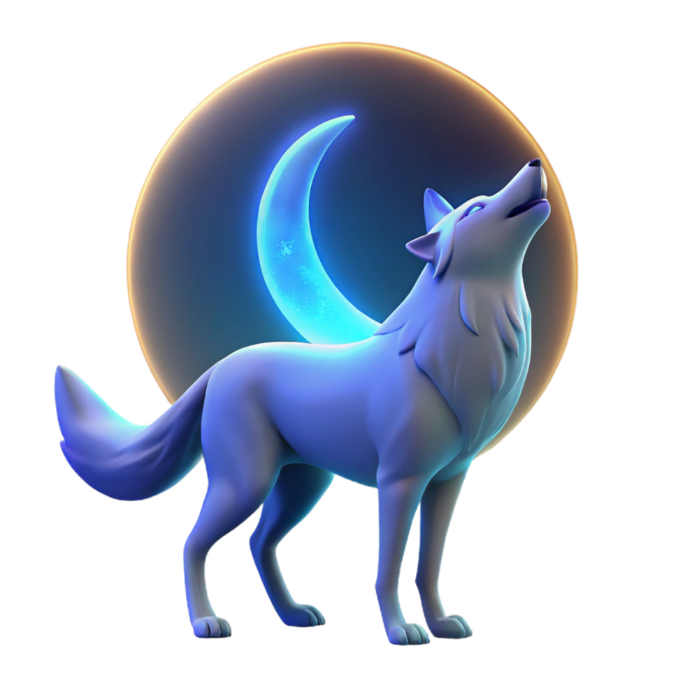 sereno artístico 3d render Lobo uivando às lua genuíno png