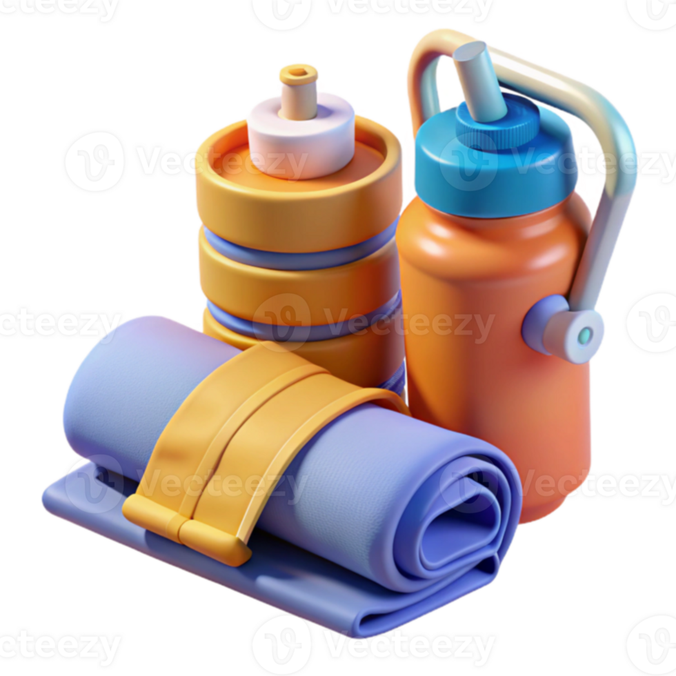Hydration Fitness Kit Water Bottles Yoga Mat png