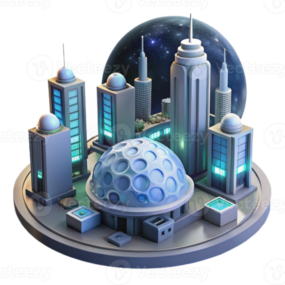 Futuristic Cityscape Dome, Skyscrapers, and Celestial Sphere png