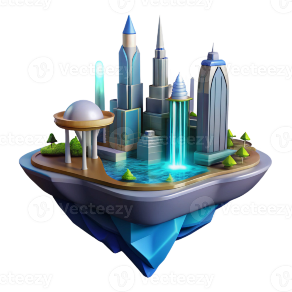 Futuristic Island Cityscape 3D Render of Modern Architecture png