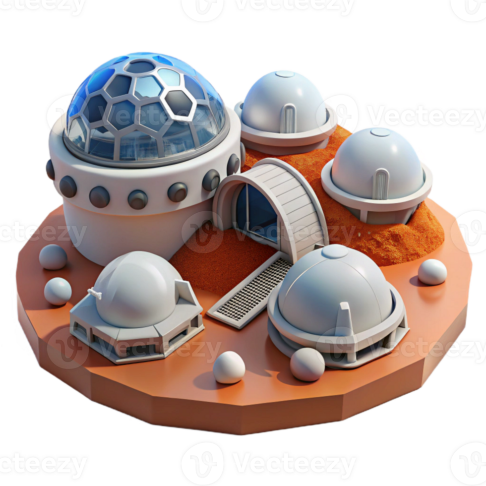 Futuristic Martian Habitat Dome Structures and Research Base png