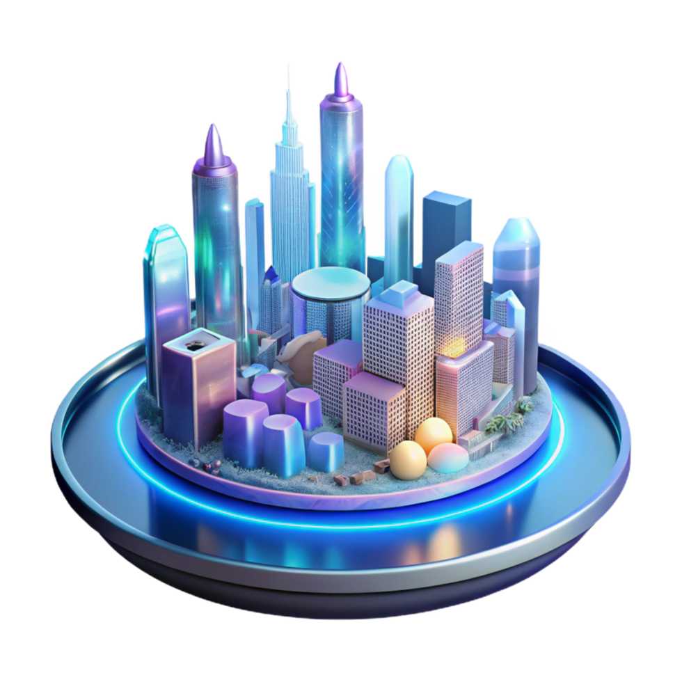 beautiful rustic Neon Cityscape 3D Illustration professional png
