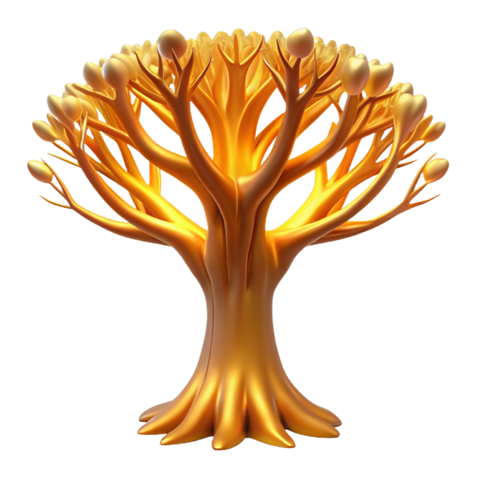 dramatic minimalist Golden Tree 3D Illustration high quality png