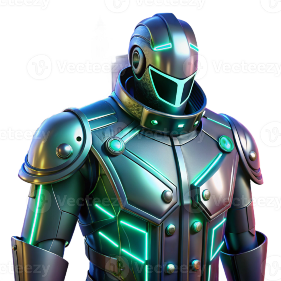 Futuristic Armored Combat Suit Neon Glow Design png