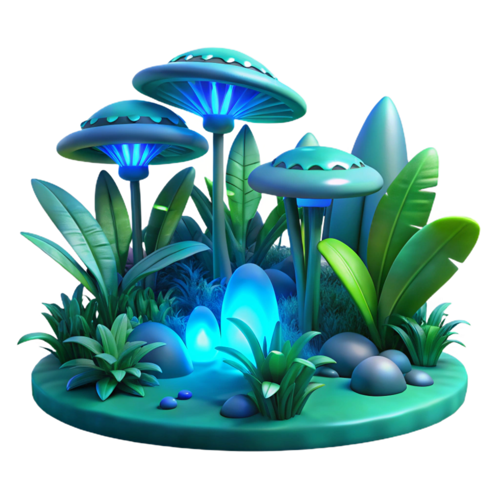 serene rustic Glowing Mushroom 3D Illustration premium png