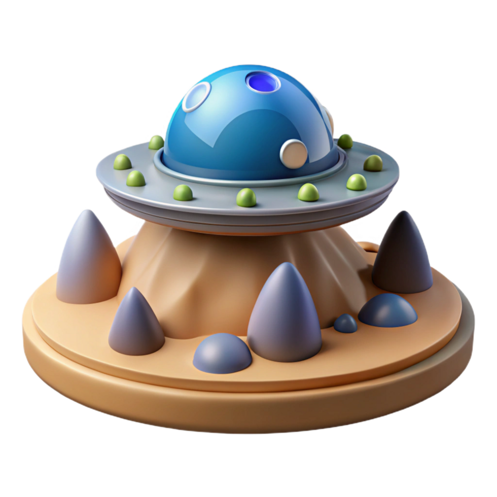 magnificent vintage 3D Cartoon Spaceship Landing Illustration exclusive png