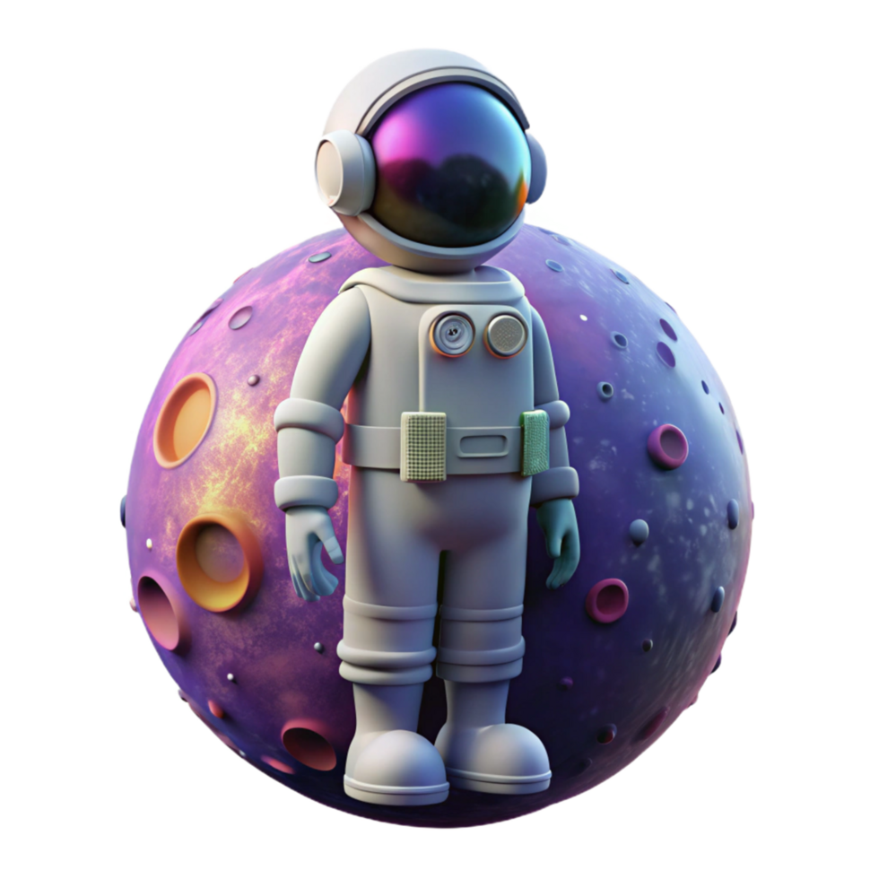 vibrant abstract 3D Cartoon Astronaut on Colorful Planet genuine png