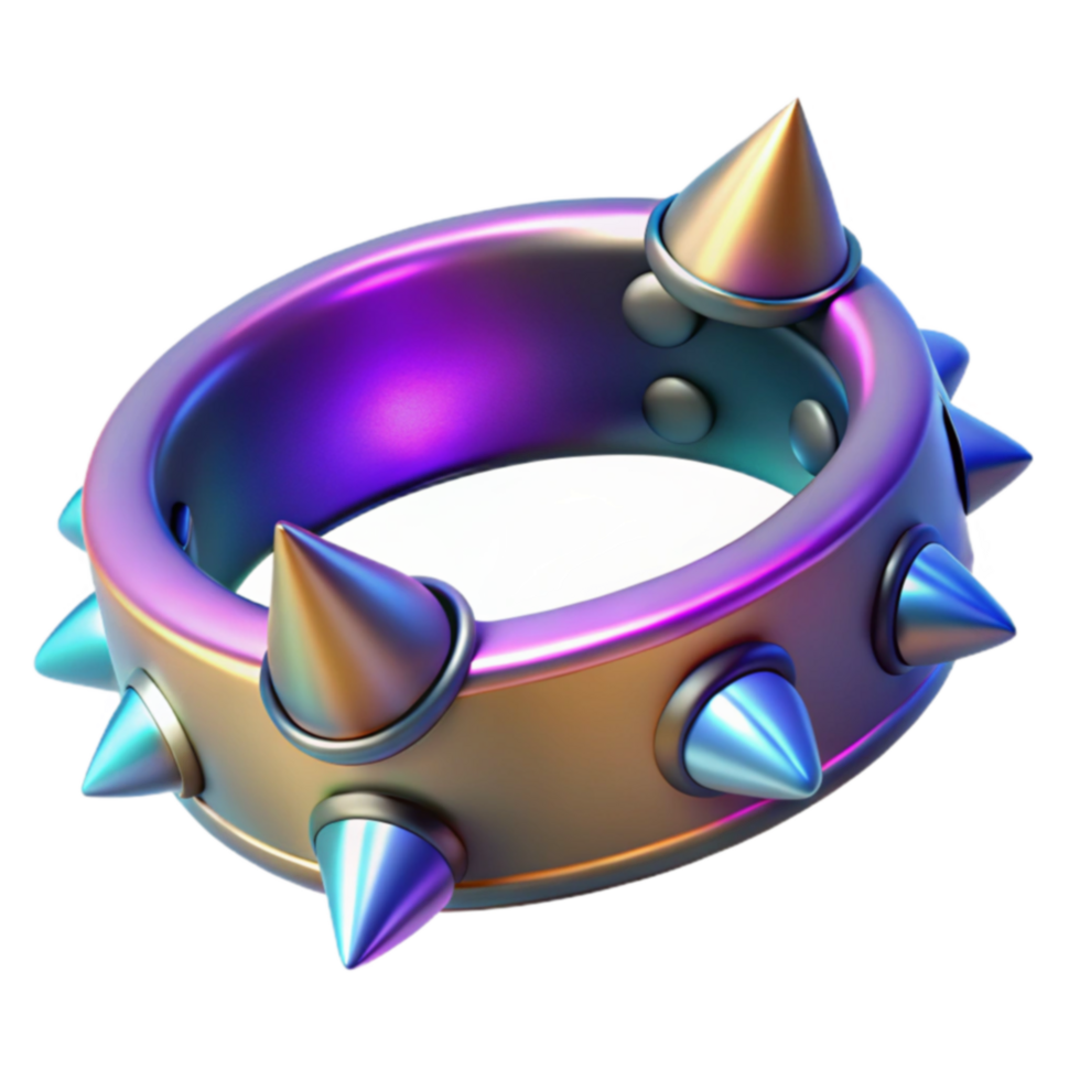 Iridescent Spiked Ring 3D Render png