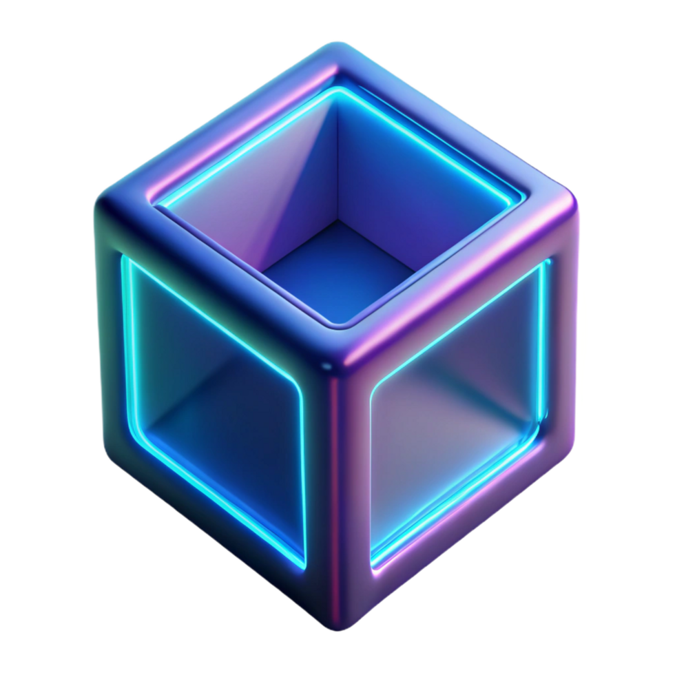 wonderful modern Neon Cube 3D Render high quality png