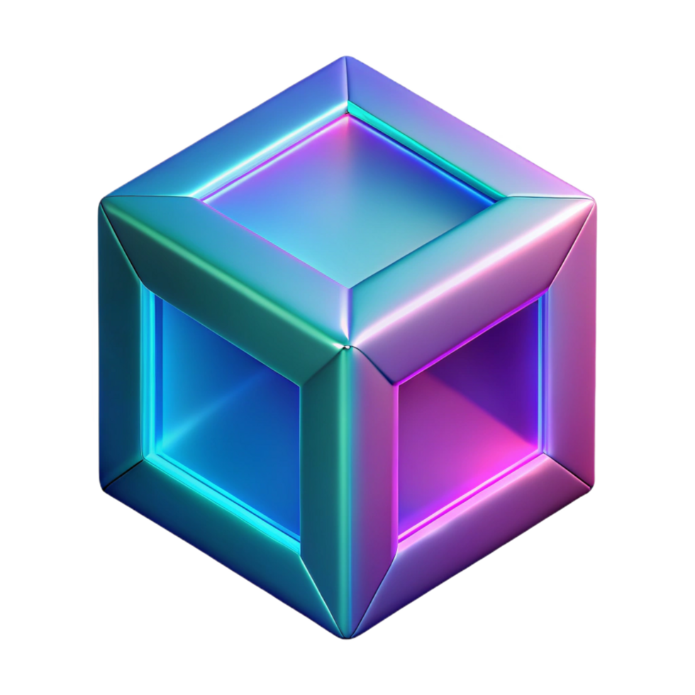 serene classic Neon Cube 3D Render authentic png