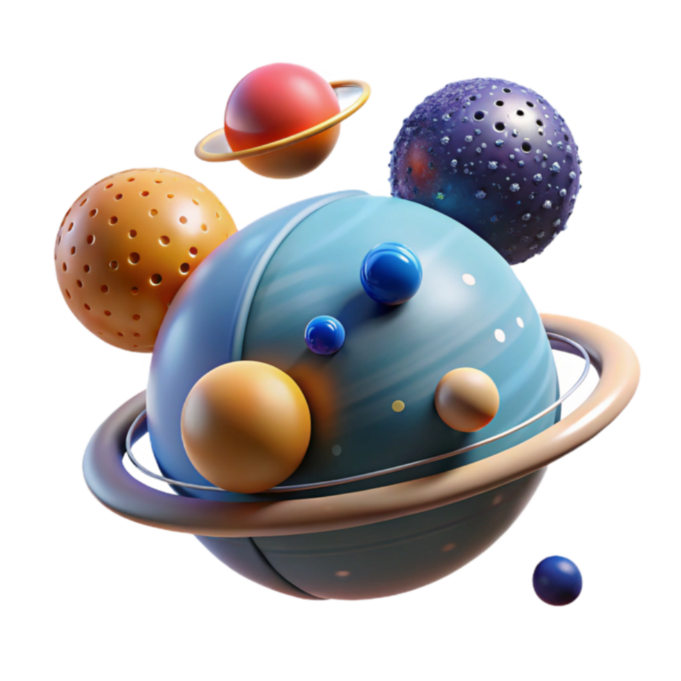 Abstract Cosmic Sphere Cluster 3D Rendered Planets png