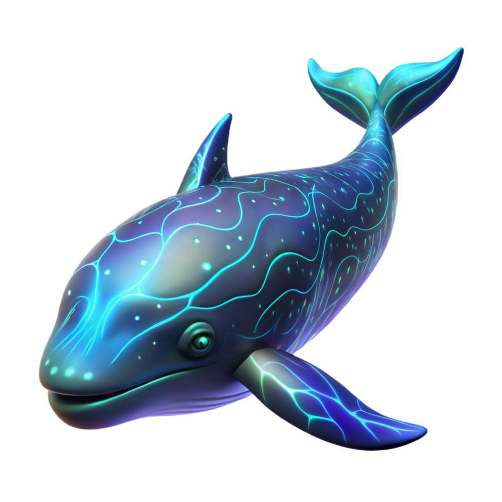 beautiful artistic Glowing Whale 3D Render authentic png