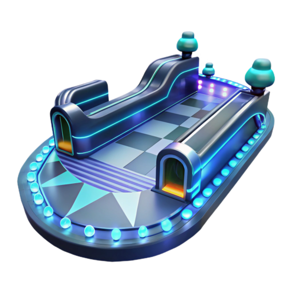 Futuristic Checkered Game Platform with Neon Lights png