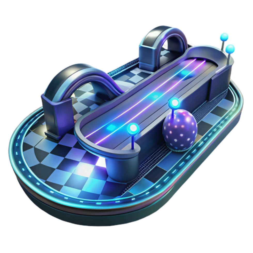 Futuristic Race Track Neon Lights, Checkered Floor, 3D Render png