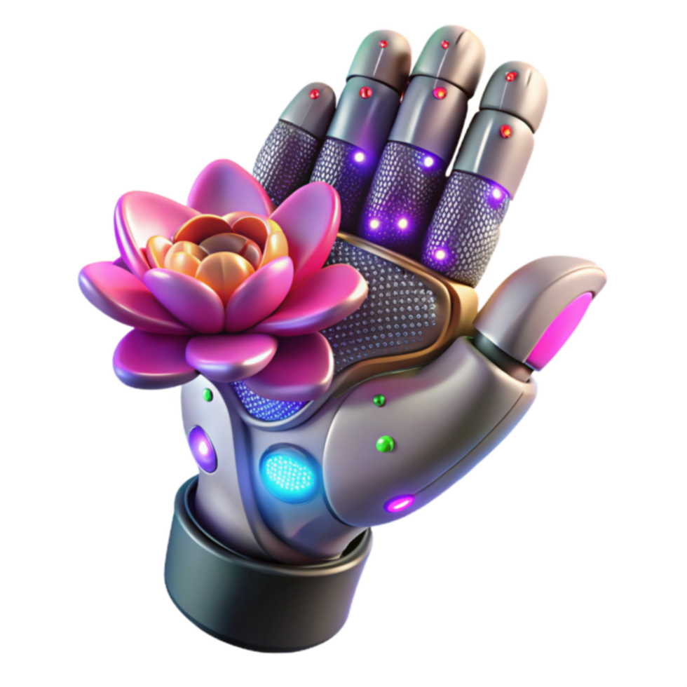 Robotic Hand with Flower A Fusion of Technology and Nature png