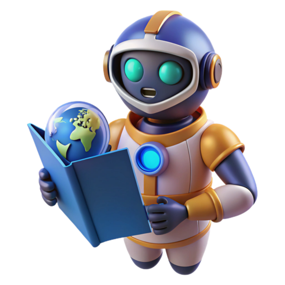 Robot Astronaut Studying Earth Exploring the Globe png