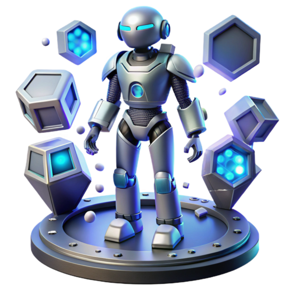 Robot and Crystals Futuristic Game Concept png