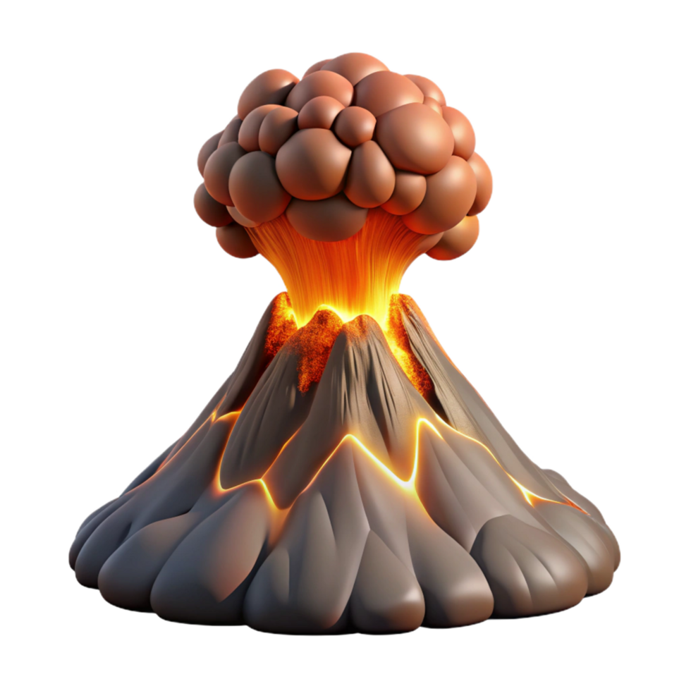 magnificent minimalist Cartoon Volcano 3D Render high quality png