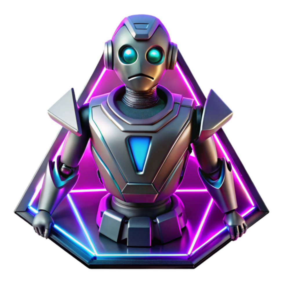 Futuristic Robot in Neon Triangle Display png