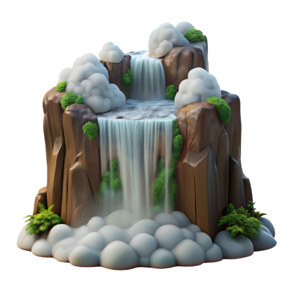 dramatic traditional Cartoon Waterfall 3D Render high quality png
